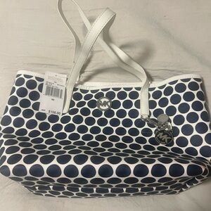 Michael Kors Blue and White Polka Dot Tote